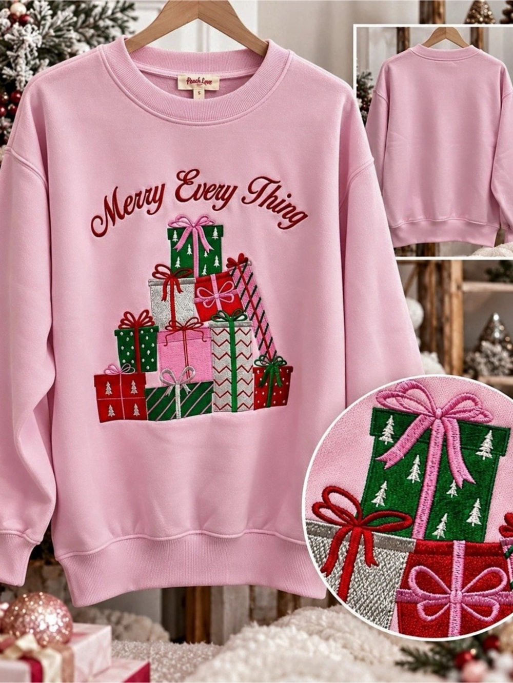 Peach Love Christmas Graphic Sweatshirt Pink Size Small